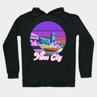 80s Miami boat retro, Vaporwave Summer Sunset Hoodie